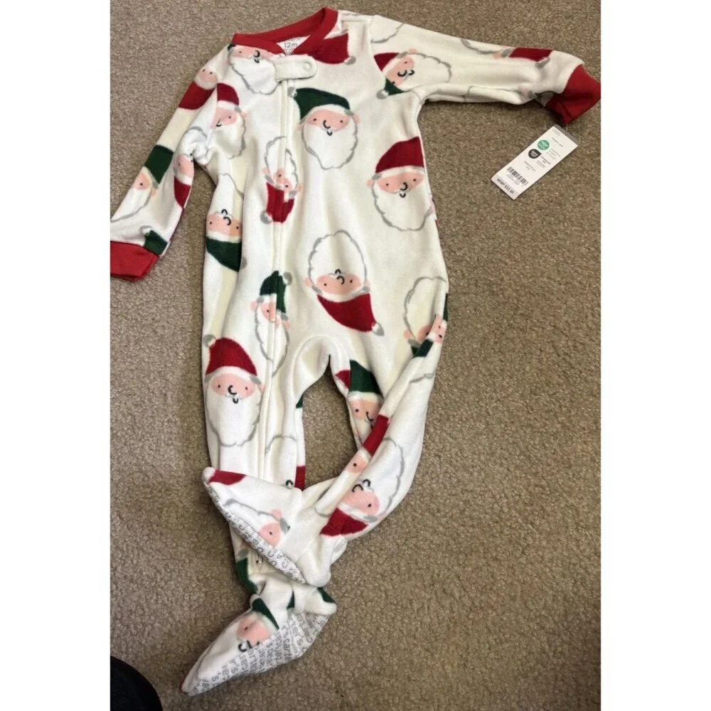 Infant Carters Fleece Baby Christmas Santa 1 Piece Footed Pajama 12 Months